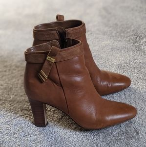 Ralph Lauren brown leather ankle boots shoes heels Sz 10
